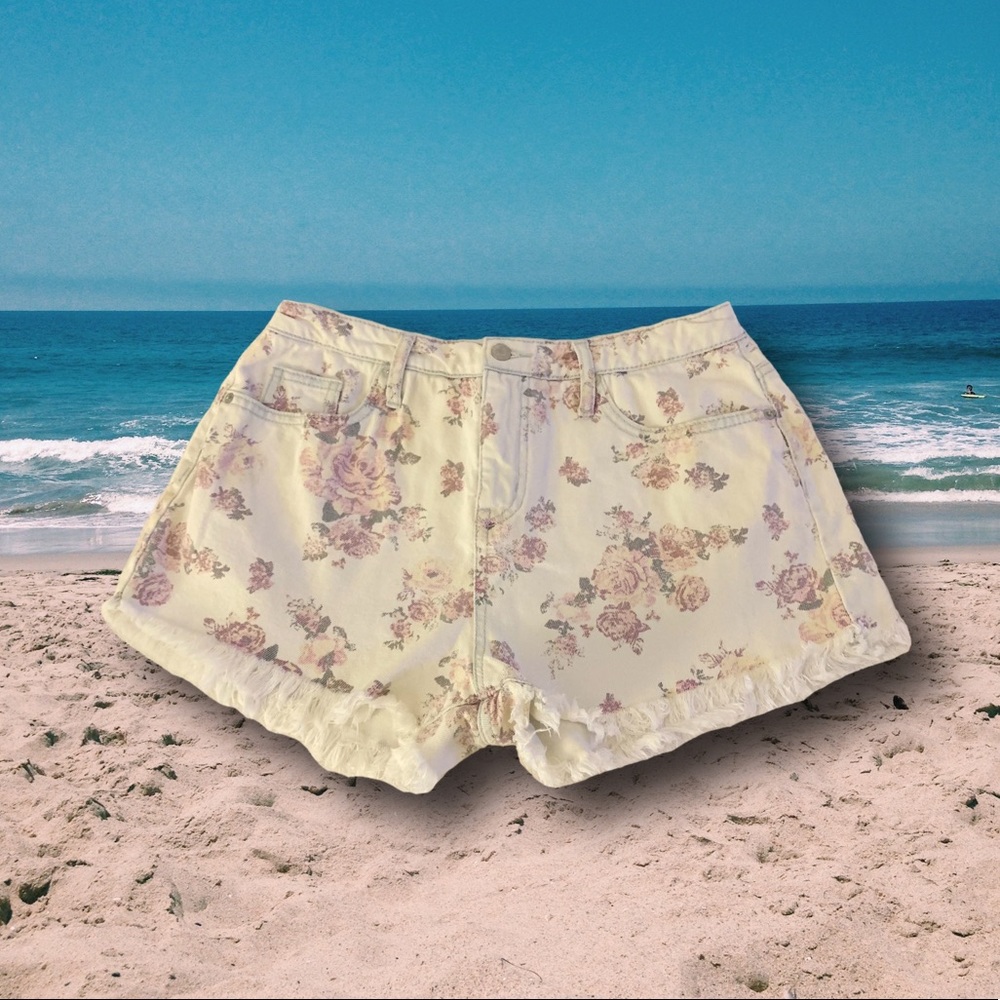 Mossimo Supply Co. Floral White Jean Shorts